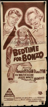 1c751 BEDTIME FOR BONZO Aust daybill R50s Ronald Reagan & Diana Lynn, art of chimpanzee!