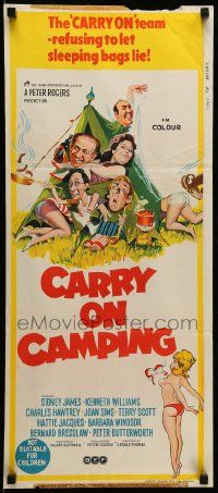 1c773 CARRY ON CAMPING Aust daybill '70 AIP, Sidney James, English nudist sex, wacky artwork!