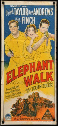 1c808 ELEPHANT WALK Aust daybill '54 Richardson Studio art of Elizabeth Taylor, Andrews & Finch!