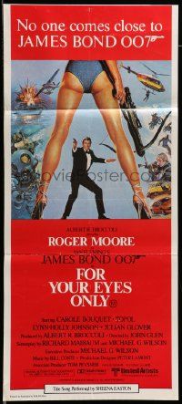 1c825 FOR YOUR EYES ONLY Aust daybill '81 Roger Moore as James Bond 007, art by Brian Bysouth!