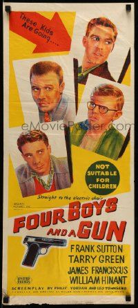 1c826 FOUR BOYS & A GUN Aust daybill '57 James Franciscus is going to the electric chair!