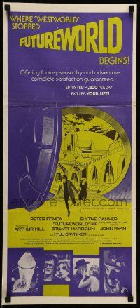 1c829 FUTUREWORLD Aust daybill '76 AIP, a world where you can't tell the mortals from the machines