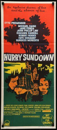 1c854 HURRY SUNDOWN Aust daybill '67 Michael Caine, Jane Fonda, cool artwork!