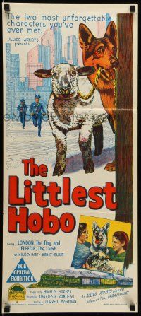 1c873 LITTLEST HOBO Aust daybill '58 Richardson Studio art of dog taking lamb for a walk!