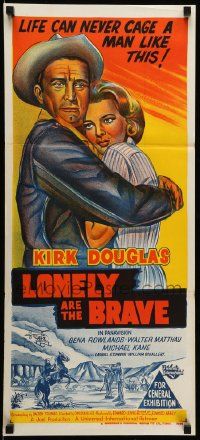 1c874 LONELY ARE THE BRAVE Aust daybill '62 Kirk Douglas classic, life can never cage him!