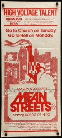 1c886 MEAN STREETS Aust daybill '76 Robert De Niro, Martin Scorsese, cool art of hand holding gun