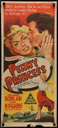 1c905 PENNY PRINCESS Aust daybill '53 artwork of Dirk Bogarde & sexy Yolande Donlan!