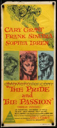 1c909 PRIDE & THE PASSION Aust daybill '57 art of Cary Grant, Frank Sinatra and sexy Sophia Loren!