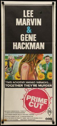 1c910 PRIME CUT Aust daybill '72 Lee Marvin w/machine gun, Hackman w/cleaver, they're murder!