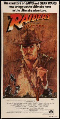 1c913 RAIDERS OF THE LOST ARK Aust daybill '81 art of adventurer Harrison Ford by Richard Amsel!