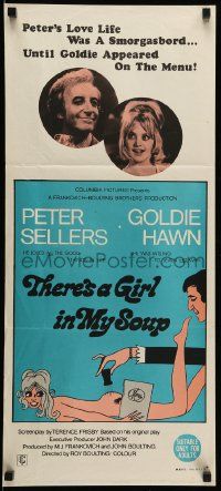 1c963 THERE'S A GIRL IN MY SOUP Aust daybill '71 Peter Sellers, Goldie Hawn, wacky different art!