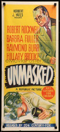 1c984 UNMASKED Aust daybill '50 Robert Rockwell, Raymond Burr, shock story of a vicious racket!