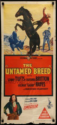 1c985 UNTAMED BREED Aust daybill '48 Sonny Tufts fighting with men & bull, pretty Barbara Britton!