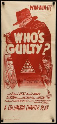 1c994 WHO'S GUILTY Aust daybill '45 cool crime montage art, Columbia who-dun-it mystery serial!