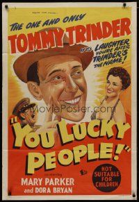 1c734 YOU LUCKY PEOPLE Aust 1sh '55 art of the one and only Tommy Trinder!