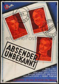 1c287 ABSENDER UNBEKANNT Austrian '50 Akos Rathonyi, great postage stamp art design by Ziegler!