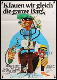 1c517 BANK SHOT German '74 wacky close-up art of George C. Scott with heist gear!