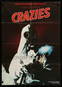 1c551 CRAZIES German '73 George Romero, great super close image of creepy hooded man in gas mask!