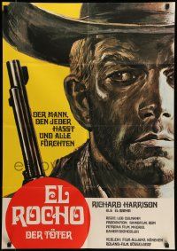 1c568 EL ROJO German '68 cool close up spaghetti western artwork of Richard Harrison with gun!