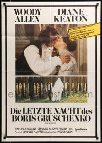 1c621 LOVE & DEATH German '75 wacky Woody Allen & Diane Keaton romantic kiss close up!