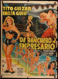 1c308 DE RANCHERO A EMPRESARIO Mexican poster '54 Tito Guizar, cool art of sexy ladies!