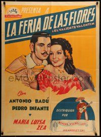 1c322 LA FERIA DE LAS FLORES Mexican poster '43 wonderful close-up romantic artwork!