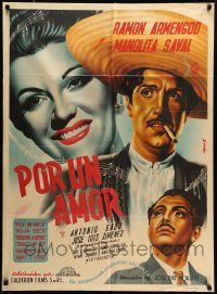 1c328 POR UN AMOR Mexican poster '46 Jose Diaz, Munx art of Ramon Armengod, Manolita Saval!