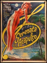 1c331 SERENATA EN ACAPULCO Mexican poster '51 wonderful Balinar art of sexy Marta Roth over beach!