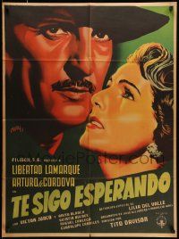 1c336 TE SIGO ESPERANDO Mexican poster '52 Renau art of Libertad Lamarque & Arturo de Cordova!