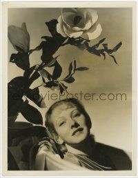 1d223 KAREN MORLEY deluxe 10x13 still '30s smiling portrait underneath huge flower by Hurrell!