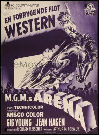 1f433 ARENA Danish '53 Gig Young, Jean Hagen, Polly Bergen, cool art from first 3-D western!