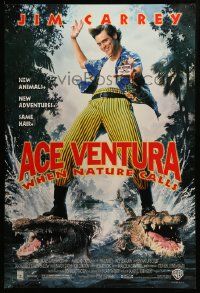 1g055 ACE VENTURA WHEN NATURE CALLS DS 1sh '95 wacky Jim Carrey on crocodiles by John Alvin!