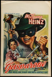 1h075 GASPARONE Belgian '56 Austrian swashbuckler movie, cool artwork of masked hero with dagger!
