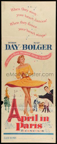 1h611 APRIL IN PARIS insert '53 pretty Doris Day and wacky Ray Bolger in France!