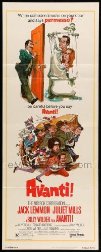 1h615 AVANTI insert '72 Billy Wilder, wacky art of Jack Lemmon & cast by Sandy Kossin!