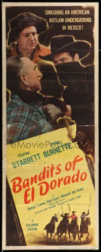 1h629 BANDITS OF EL DORADO insert '49 Charles Starrett as The Durango Kid + Smiley Burnette!