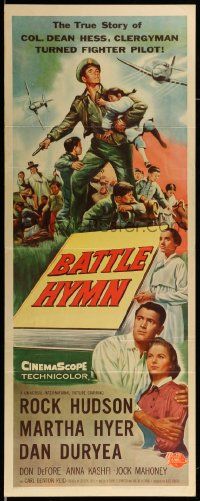 1h641 BATTLE HYMN insert '57 art of Rock Hudson as clergyman turned fighter pilot by Reynold Brown