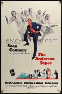 1j042 ANDERSON TAPES 1sh '71 art of Sean Connery & gang of masked robbers, Sidney Lumet
