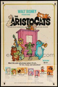 1j052 ARISTOCATS 1sh '71 Walt Disney feline jazz musical cartoon, great colorful art!