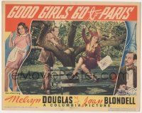 1k068 GOOD GIRLS GO TO PARIS LC '39 Melvyn Douglas admires sexy Joan Blondell on park bench!