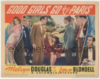 1k070 GOOD GIRLS GO TO PARIS LC '39 Joan Blondell sitting on car bumper by angry Melvyn Douglas!