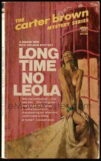 1m452 LONG TIME NO LEOLA paperback book '67 the Carter Brown mystery series, sexy cover art!