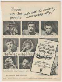 1m179 CROSSFIRE magazine ad '47 Robert Young, Robert Mitchum, Robert Ryan, sexy Gloria Grahame!