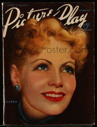 1m586 PICTURE PLAY magazine October 1937 wonderful art of smiling Greta Garbo by Marland Stone!
