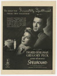 1m191 SPELLBOUND magazine ad '54 Alfred Hitchcock, Ingrid Bergman & Gregory Peck together!