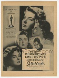 1m190 SPELLBOUND magazine ad '48 Alfred Hitchcock, montage of Ingrid Bergman the Incomparable!