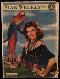1m600 STAR WEEKLY Canadian magazine October 23, 1948 c/u of beautiful Rita Hayworth with parrot!