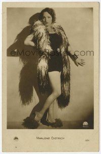 1m226 MARLENE DIETRICH German 4x6 postcard '30s full-length in skimpy outfit with feather boa!