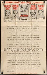 1m042 JUMBO English promo brochure '62 Doris Day, Jimmy Durante, Stephen Boyd, circus elephant!