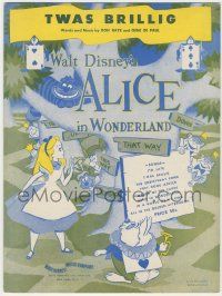 1m322 ALICE IN WONDERLAND sheet music '51 Disney Lewis Carroll cartoon classic, Twas Brillig!